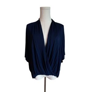 Trina Turk Concourse Navy Blue Surplice French Tuck Hem Blouse Women’s M/L